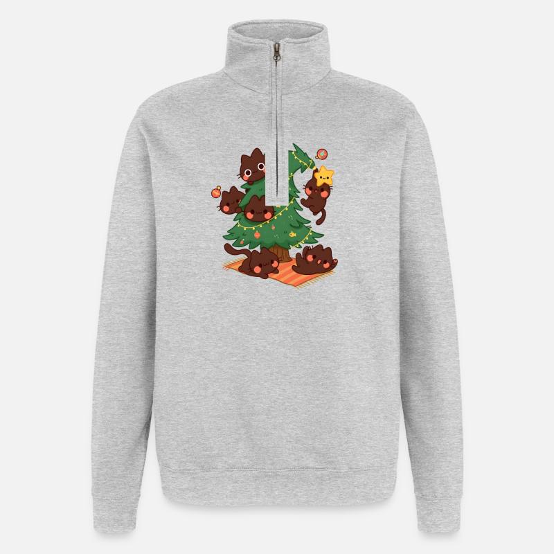 Arbre de Noël Kitty, Amour Chats - Sweat à zip 1/4 - gris chiné