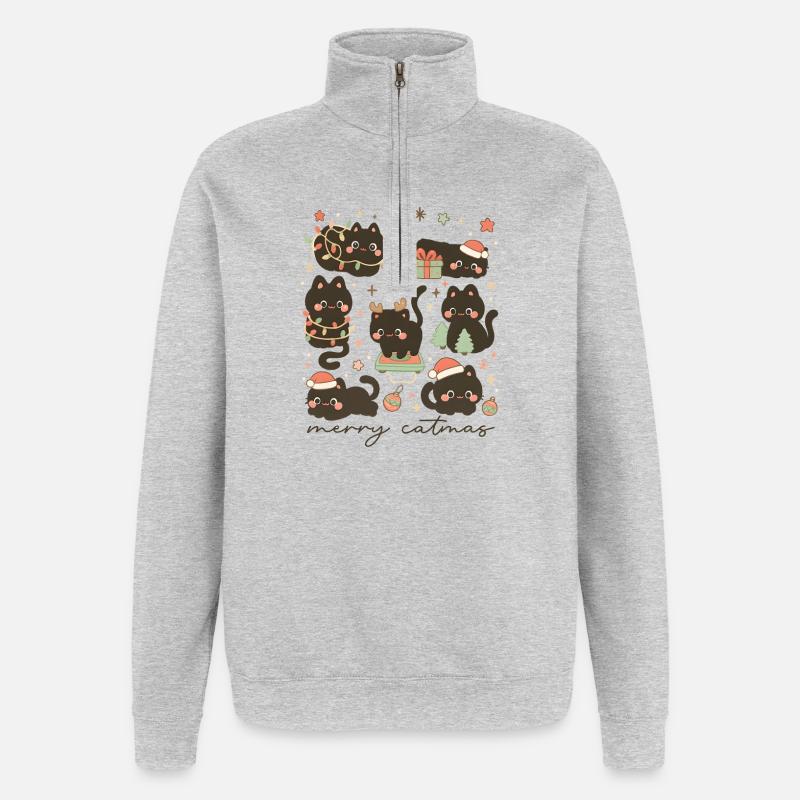 Fröhliche Katzen Kuschelige Katzen, Liebe Kätzchen - Quarter-Zip-Sweatshirt - Grau meliert