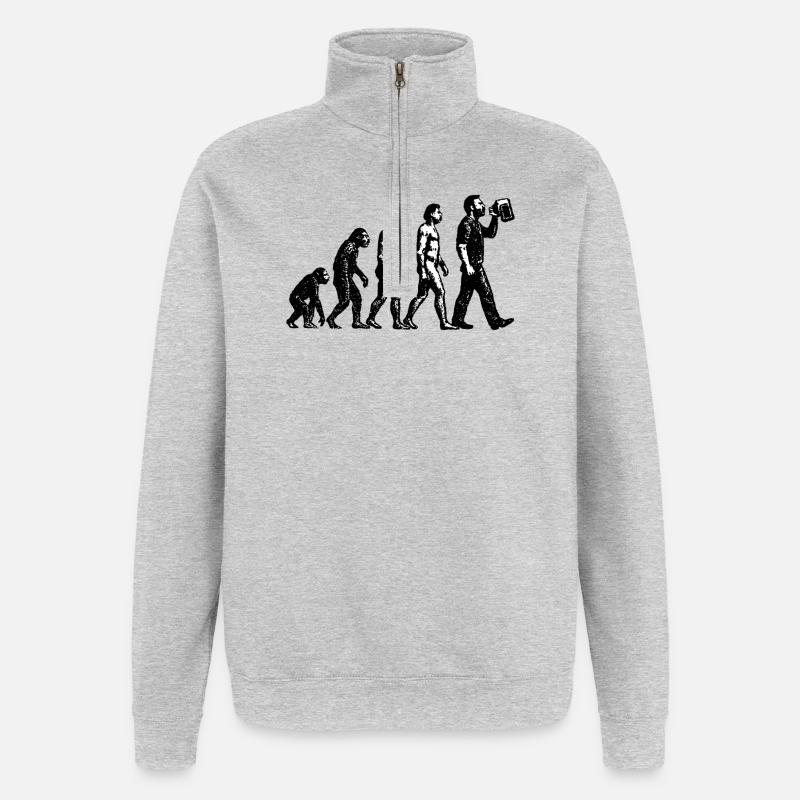 Evolution to Beer Drinker Grunge Design - Quarter-Zip Sweatshirt - heather grey
