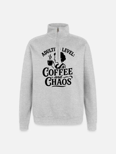 Kaffe sjovt ordsprog kaos sjove ordsprog arbejde - Sweatshirt med 1/4 lynlås - grå meleret