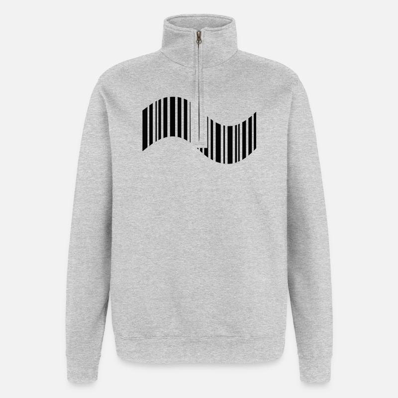 Barcode in Wellenform - Quarter-Zip-Sweatshirt - Grau meliert