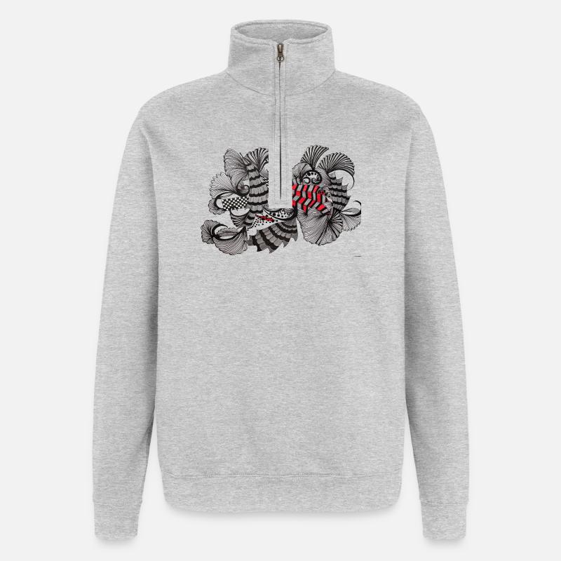 Black White Red Pattern - Quarter-Zip Sweatshirt - heather grey