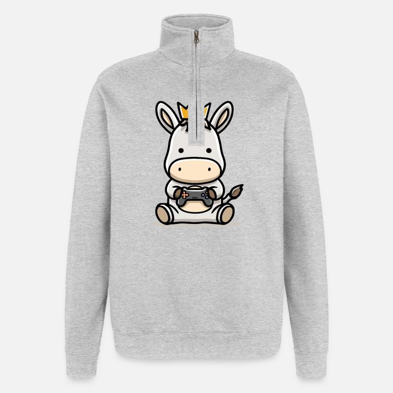 Gamer Esel mit controller Krone - Quarter-Zip-Sweatshirt - Grau meliert