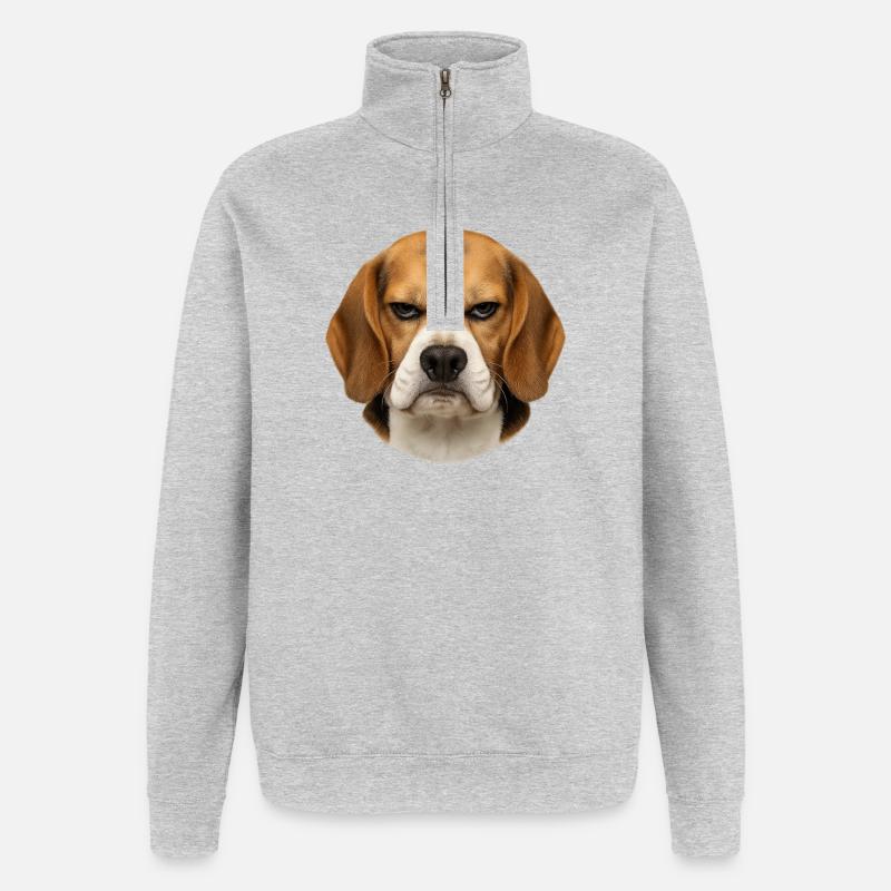 Beagle-Porträt mit ernster Mimik - Quarter-Zip-Sweatshirt - Grau meliert