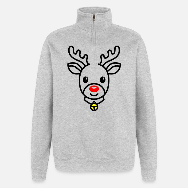 Renne mignon | Rudolph pour Noël - Sweat à zip 1/4 - gris chiné
