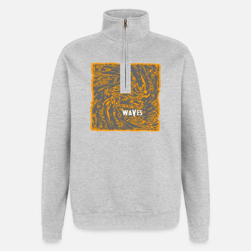 Orange Wave Pattern Art - Quarter-Zip Sweatshirt - heather grey