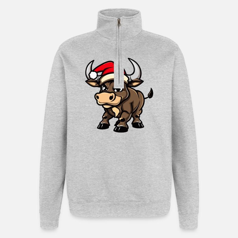 Stier Weihnachten - Quarter-Zip-Sweatshirt - Grau meliert