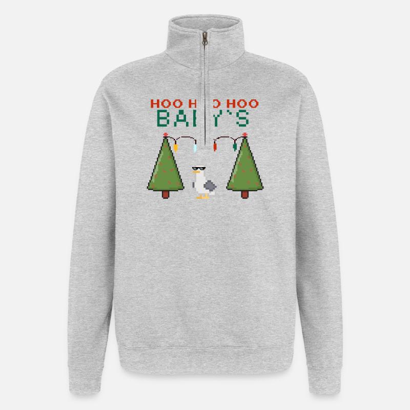 Pixel-Weihnachtsvogel mit Lichterketten - Quarter-Zip-Sweatshirt - Grau meliert