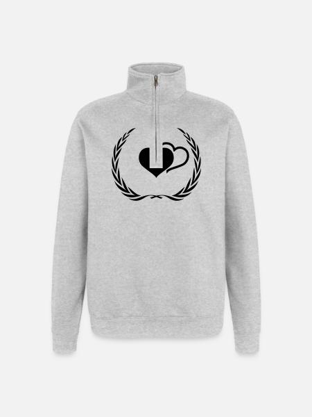 Herzen Symbol Kranz - Quarter-Zip-Sweatshirt - Grau meliert