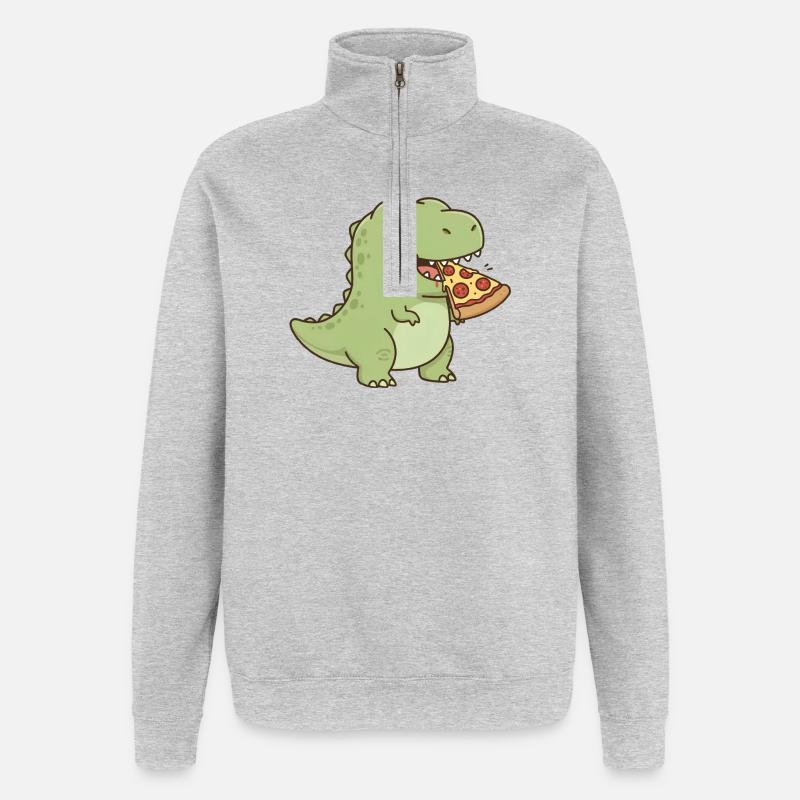 T-Rex mange une pizza - Sweat à zip 1/4 - gris chiné