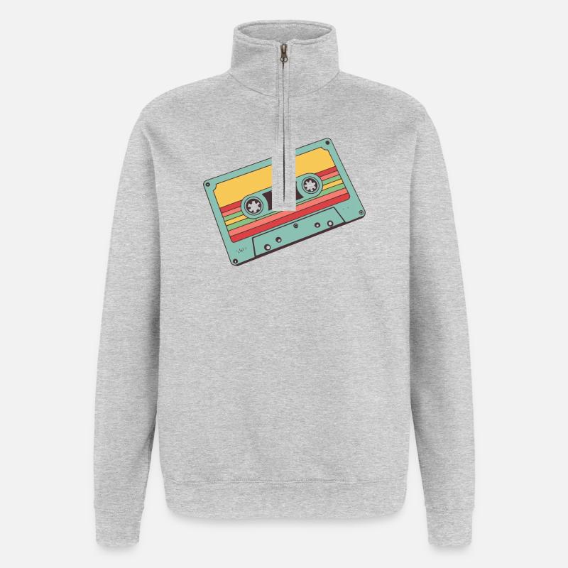 Retro Pastell Kassette - Quarter-Zip-Sweatshirt - Grau meliert