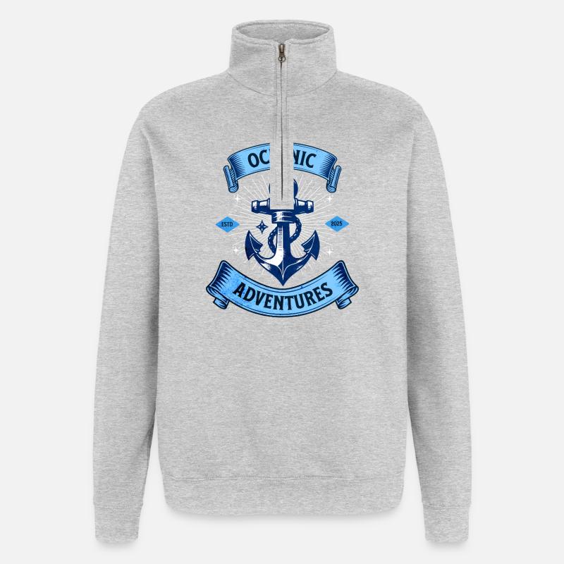 Oceanic Adventures with Anchor - Quarter-Zip Sweatshirt - heather grey