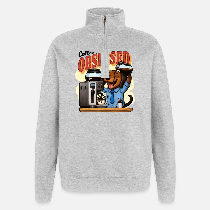 Café Teckel Obsessed Humour - Sweat à zip 1/4 - gris chiné
