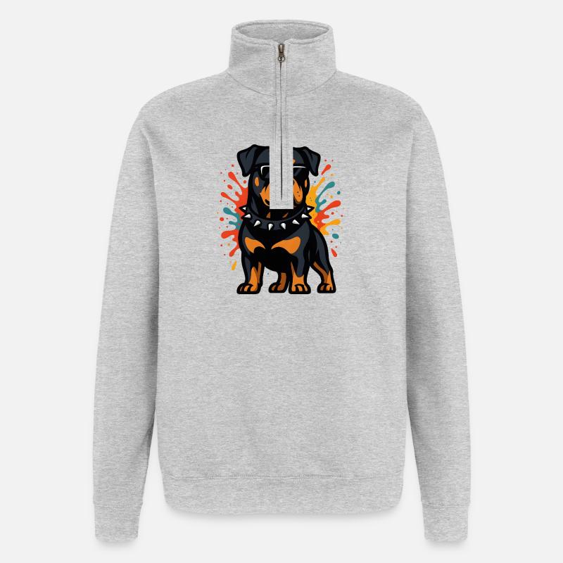Rottweiler Hund mit Farbexplosion - Quarter-Zip-Sweatshirt - Grau meliert