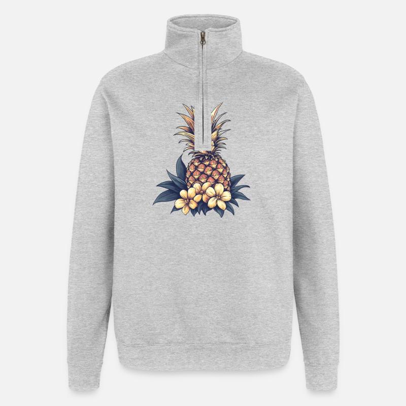 Tropical Pineapple Blossom Pattern - Quarter-Zip Sweatshirt - heather grey