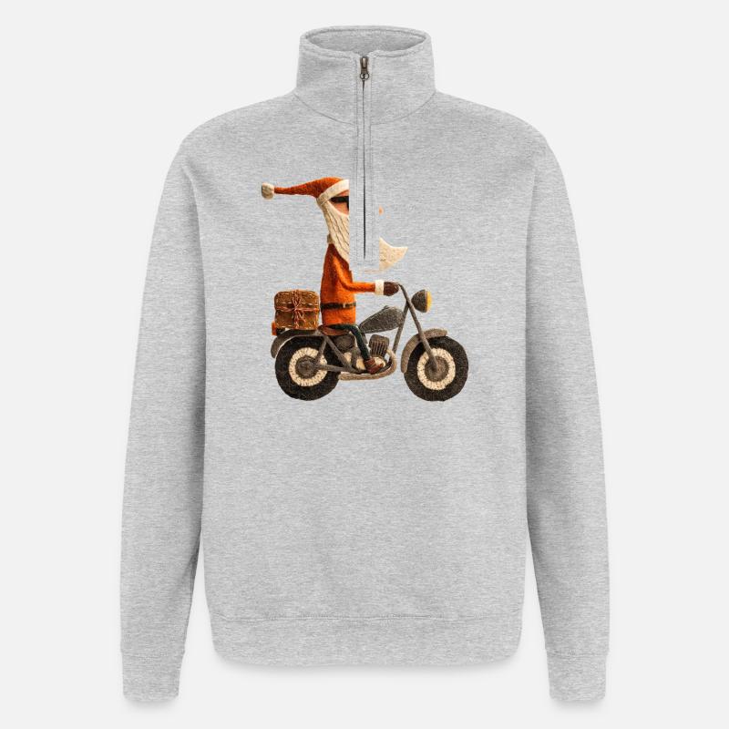Weihnachtsmann auf Motorrad - Quarter-Zip-Sweatshirt - Grau meliert