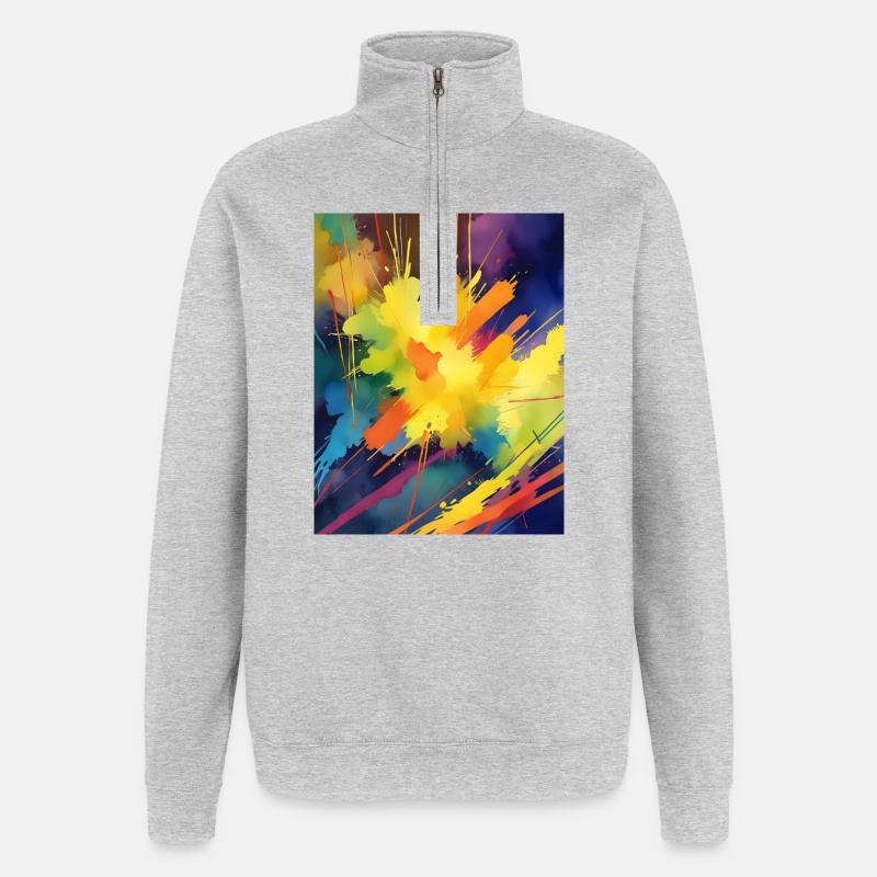 Farbexplosion Abstrakt - Quarter-Zip-Sweatshirt - Grau meliert