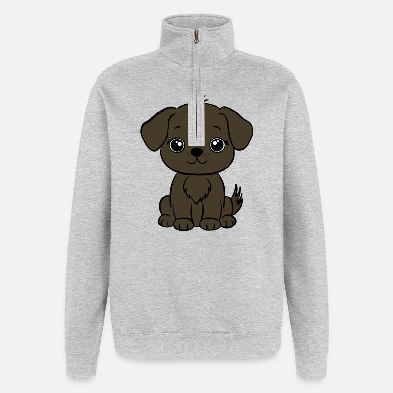 Chiot chien brun - Sweat à zip 1/4 - gris chiné