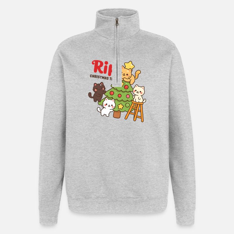 RIP Arbre de Noël Chats, Chatons - Sweat à zip 1/4 - gris chiné