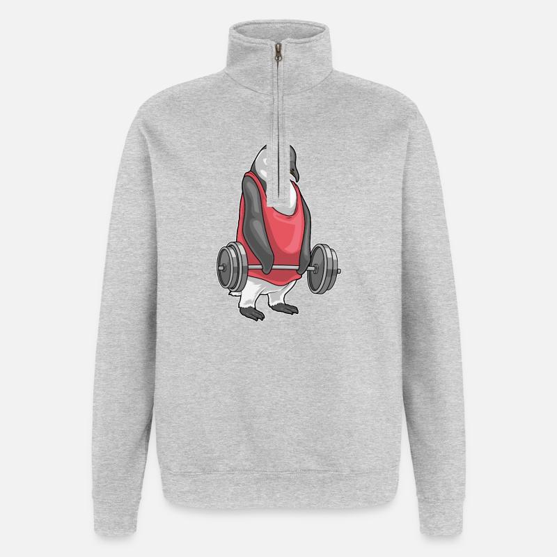 Penguin Bodybuilder Barbell Bodybuilding - Quarter-Zip Sweatshirt - heather grey