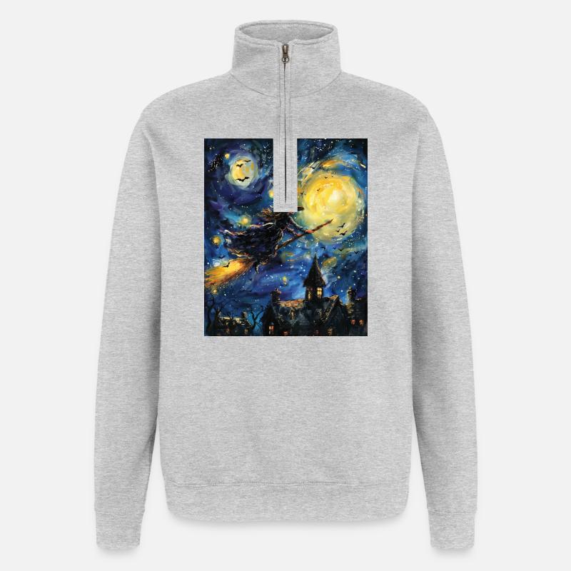 Witch Van Gogh Starry Night - Quarter-Zip Sweatshirt - heather grey
