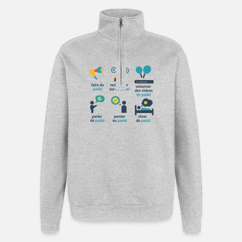 Verspieltes grafisches Padel - Quarter-Zip-Sweatshirt - Grau meliert