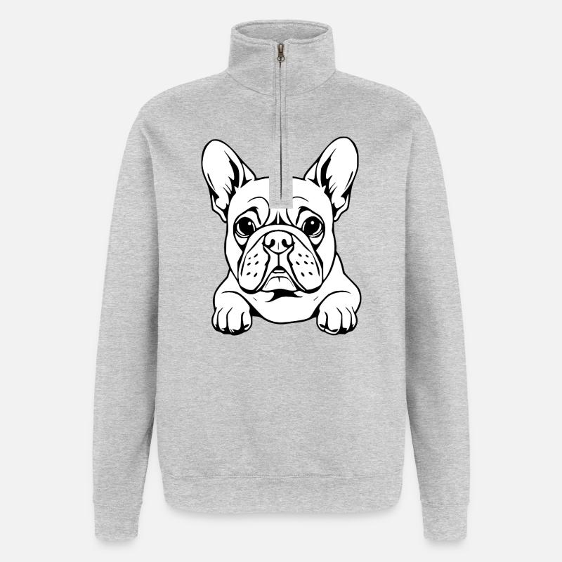 Bouledogue blanc - Sweat à zip 1/4 - gris chiné