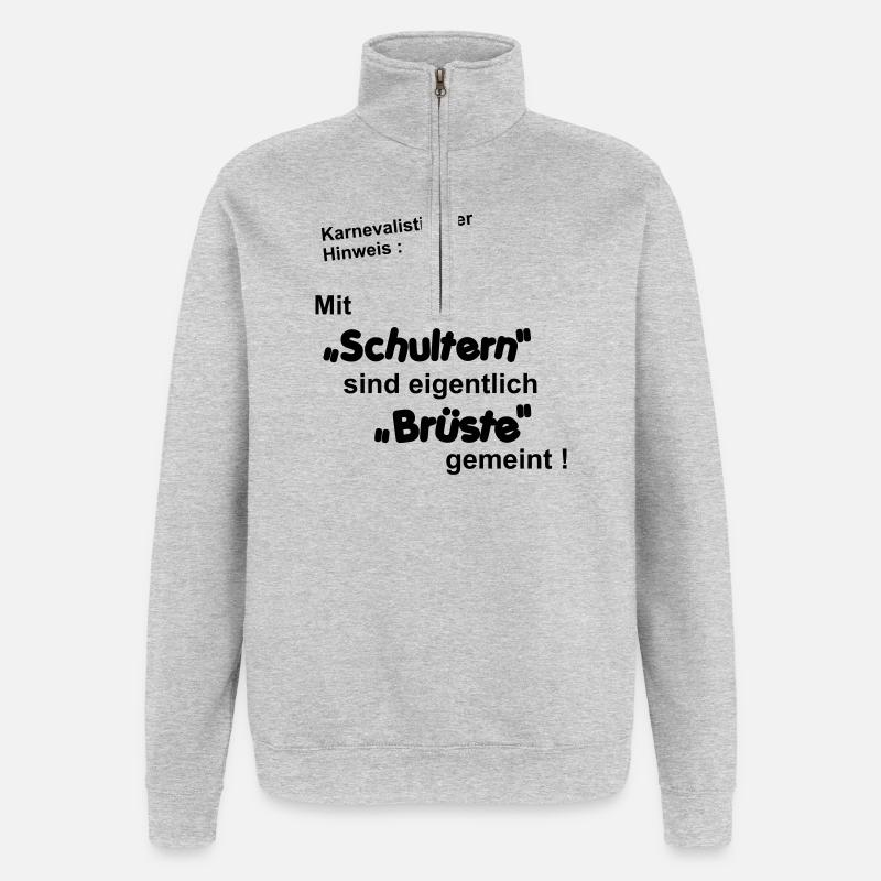 Karnevalistischer Hinweis - Quarter-Zip-Sweatshirt - Grau meliert