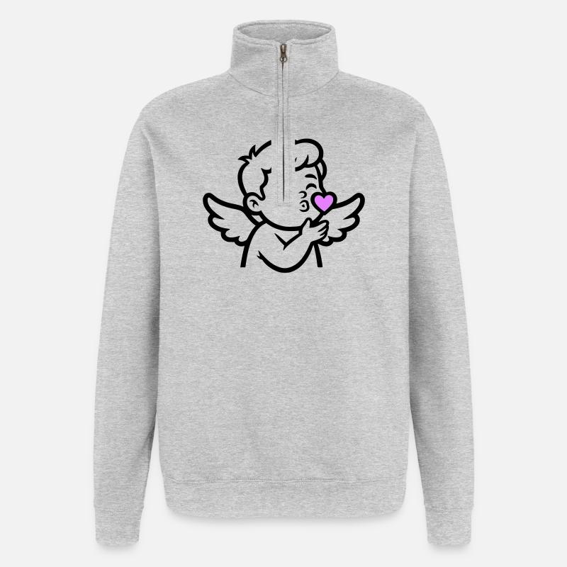 Ange Cupidon mignon | Amour et Saint-Valentin - Sweat à zip 1/4 - gris chiné