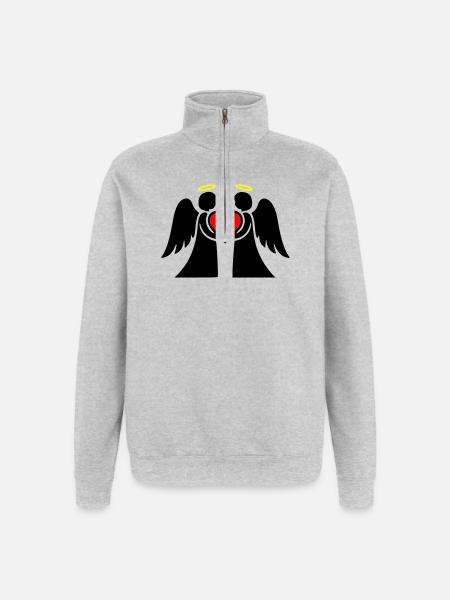 Engel Paar mit Herz Piktogramm - Quarter-Zip-Sweatshirt - Grau meliert