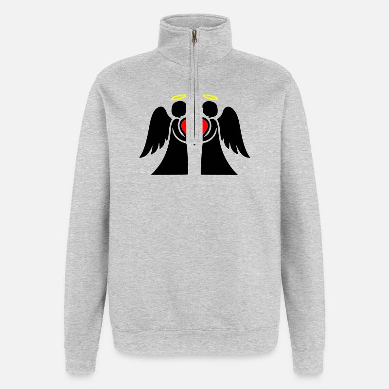 Engel Paar mit Herz Piktogramm - Quarter-Zip-Sweatshirt - Grau meliert