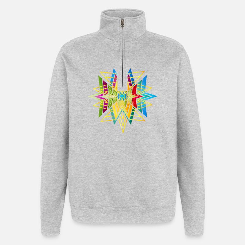 Buntes geometrisches Sternornament – Ethno Design - Quarter-Zip-Sweatshirt - Grau meliert