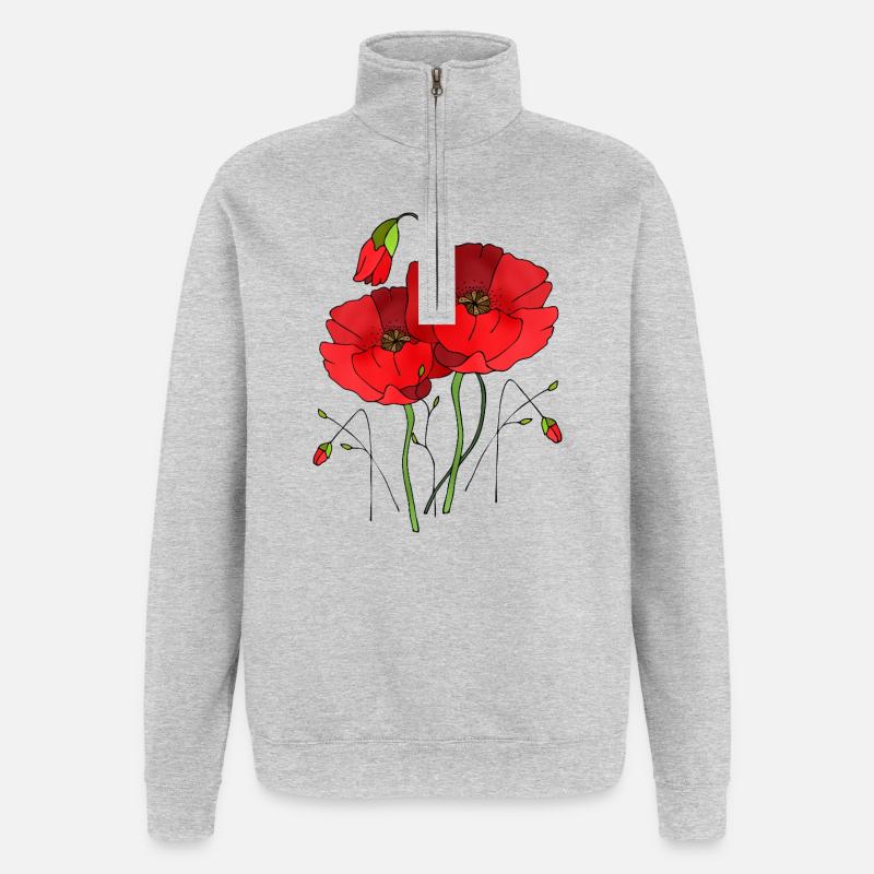 Fleur - Sweat à zip 1/4 - gris chiné
