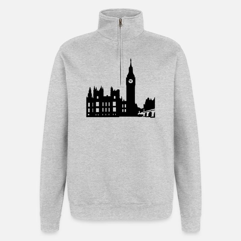 Londres - Sweat à zip 1/4 - gris chiné