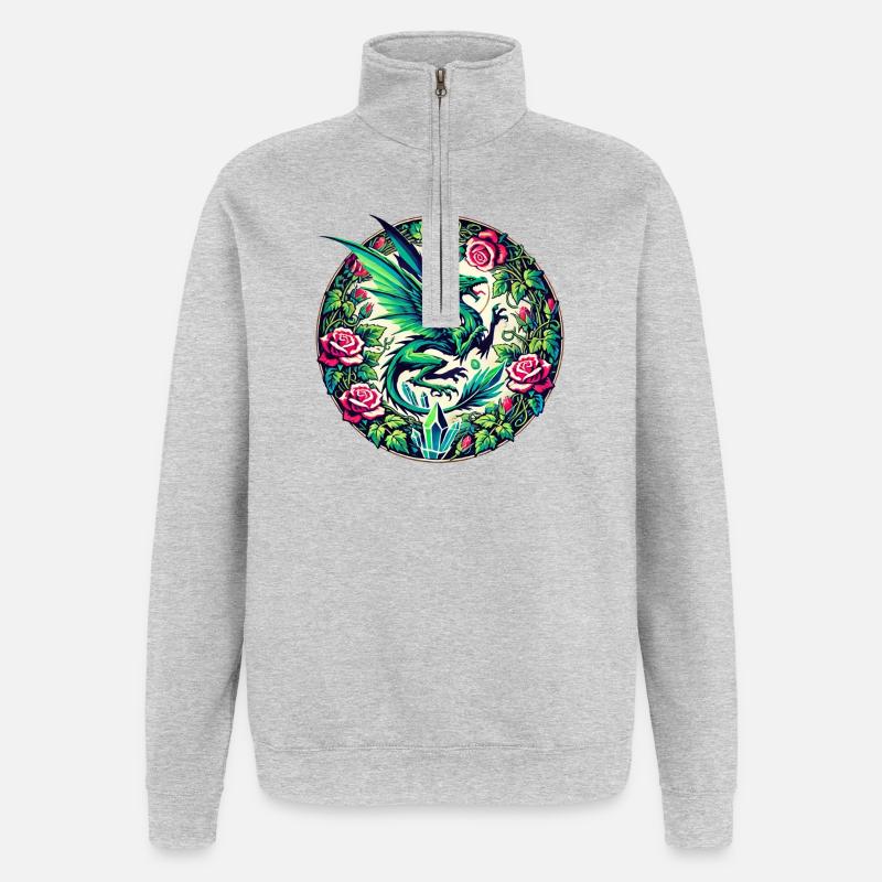 Phénix verdoyant à Rose Circle - Sweat à zip 1/4 - gris chiné