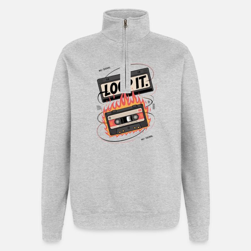 Loop It Flames Cassette - Quarter-Zip Sweatshirt - heather grey