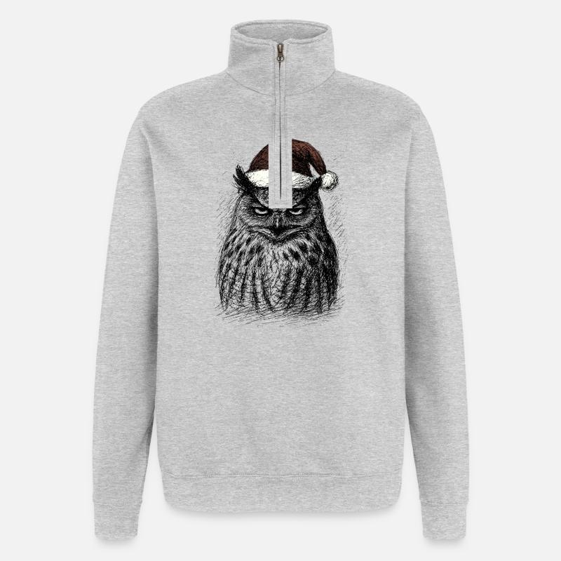 Müde Weihnachts- Eule - Quarter-Zip-Sweatshirt - Grau meliert