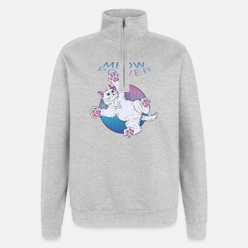 Meow Power Cat With Neon Text - Quarter-Zip Sweatshirt - heather grey