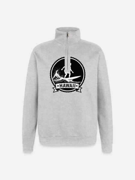 Hawaii Surf Wave Badge - Quarter-Zip Sweatshirt - heather grey