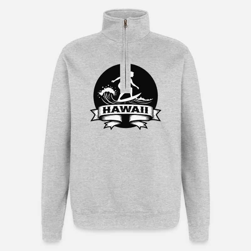 Surfer Hawaii Wave Banner - Quarter-Zip Sweatshirt - heather grey