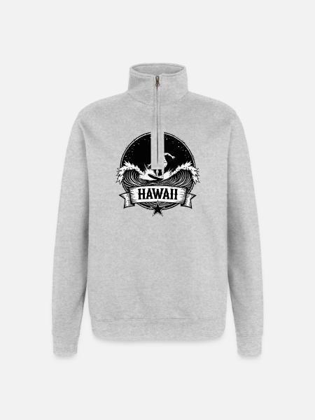 Hawaii Surfer Surfer sur Pacific Wave - Sweat à zip 1/4 - gris chiné