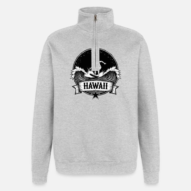 Hawaii Surfer Surfer sur Pacific Wave - Sweat à zip 1/4 - gris chiné