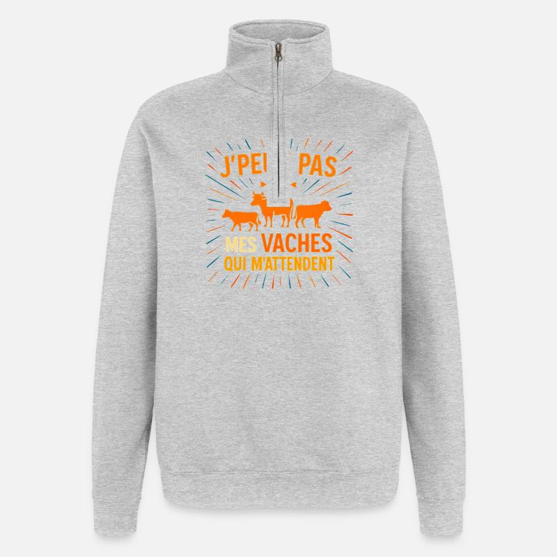 J'peux pas j'ai mes vaches - Sweat à zip 1/4 - gris chiné
