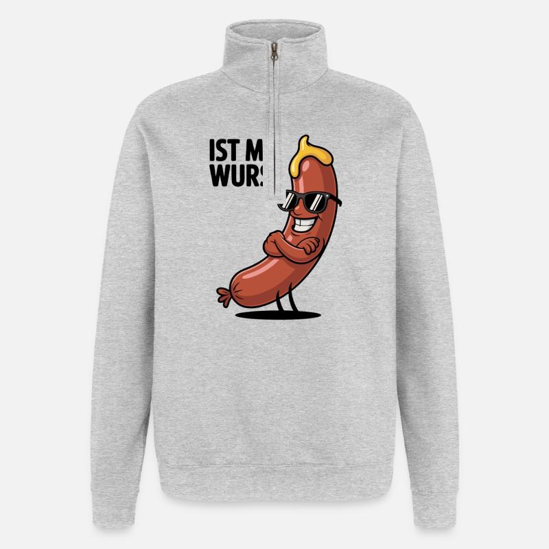 Wurstheld mit Sonnenbrille - Quarter-Zip-Sweatshirt - Grau meliert