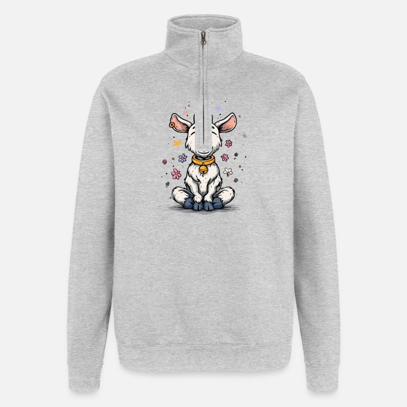 Ziege mit Glöckchen und Blumen - Quarter-Zip-Sweatshirt - Grau meliert
