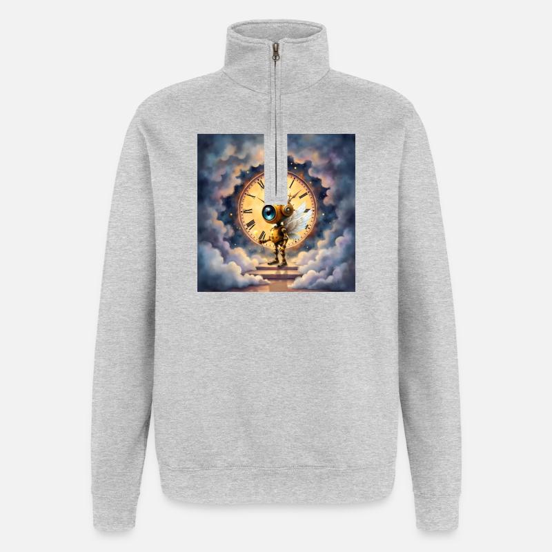 Robot ailé dans l’horloge céleste - Sweat à zip 1/4 - gris chiné