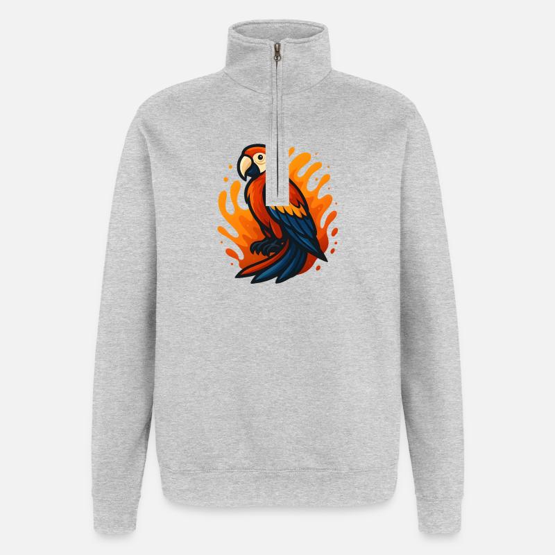 Feuerflammender Ara Papagei Illustration - Quarter-Zip-Sweatshirt - Grau meliert