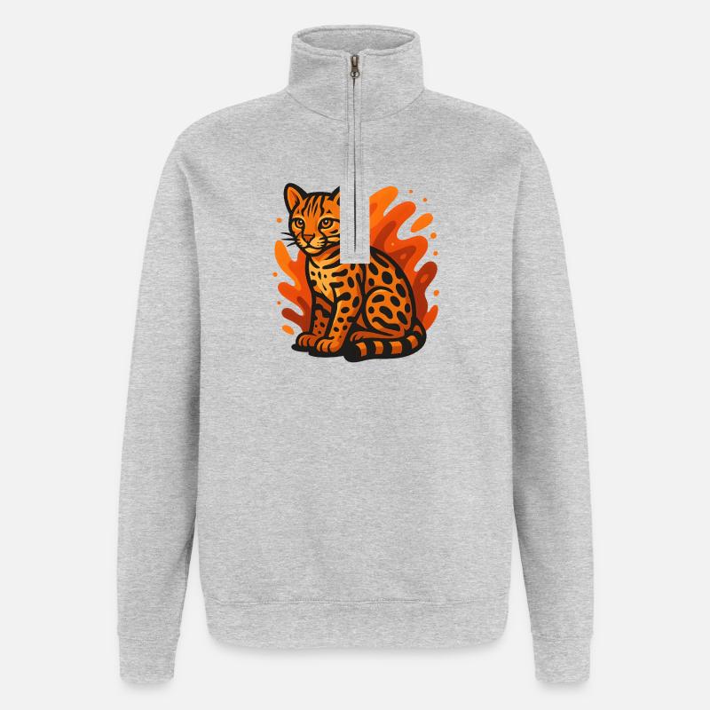 Flammender Ozelot - Quarter-Zip-Sweatshirt - Grau meliert