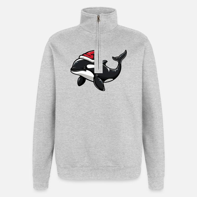 Noël baleine - Sweat à zip 1/4 - gris chiné