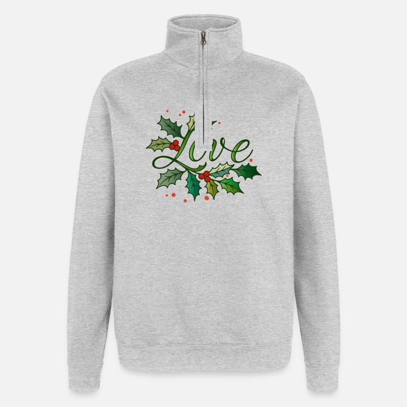 Lettrage d’amour avec houx de Noël - Sweat à zip 1/4 - gris chiné